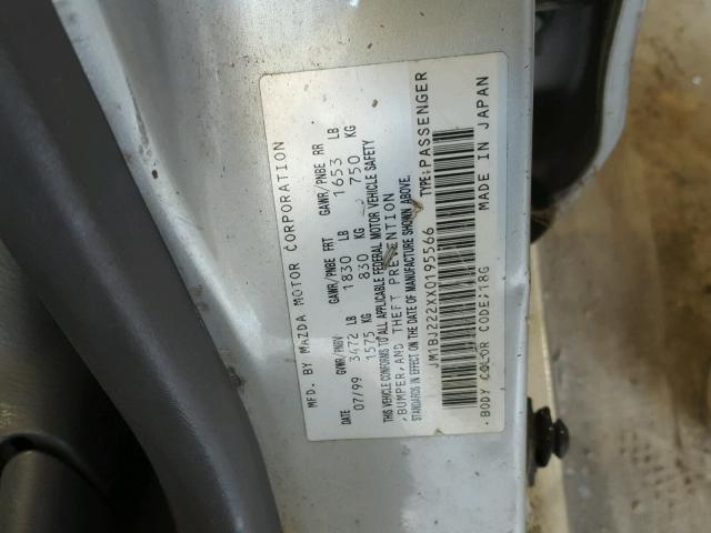 JM1BJ222XX0195566 - 1999 MAZDA PROTEGE DX GRAY photo 10