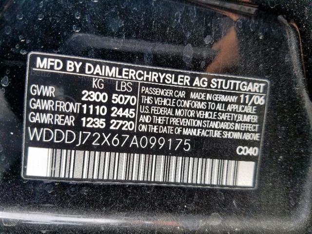 WDDDJ72X67A099175 - 2007 MERCEDES-BENZ CLS 550 BLACK photo 10