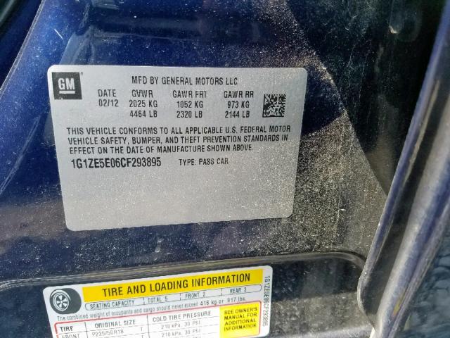 1G1ZE5E06CF293895 - 2012 CHEVROLET MALIBU LTZ 蓝色 照片 10