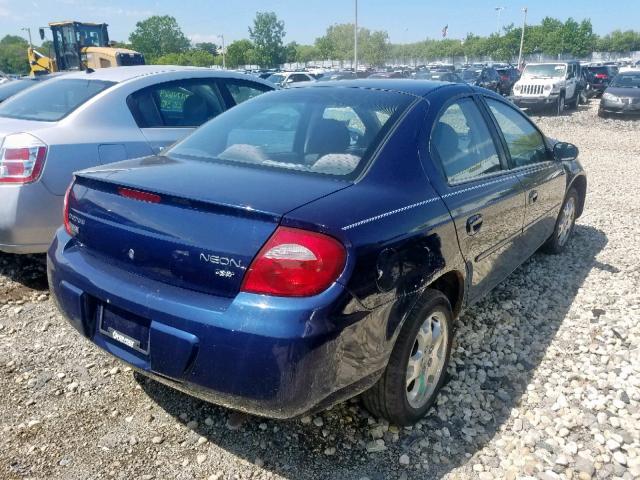 1B3ES56CX5D118119 - 2005 DODGE NEON SXT BLUE photo 4