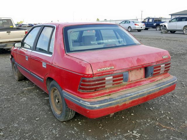 1P3XP48K9LN164376 - 1990 PLYMOUTH SUNDANCE RED photo 3