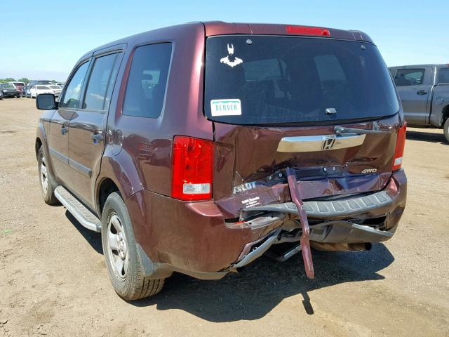 5FNYF4H2XAB010164 - 2010 HONDA PILOT LX BURGUNDY photo 3