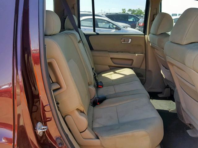 5FNYF4H2XAB010164 - 2010 HONDA PILOT LX BURGUNDY photo 6