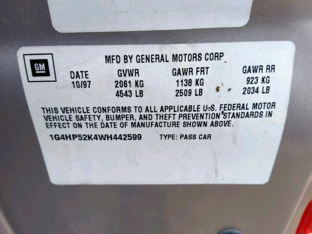 1G4HP52K4WH442599 - 1998 BUICK LESABRE CU TAN photo 10