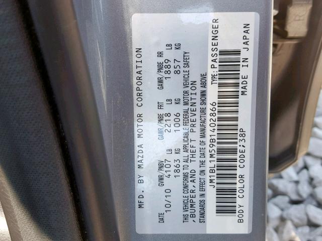 JM1BL1M59B1402866 - 2011 MAZDA 3 S GRAY photo 10