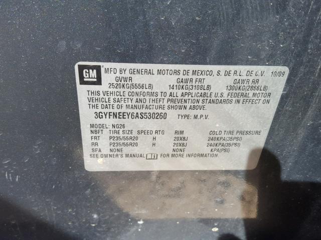 3GYFNEEY6AS530260 - 2010 CADILLAC SRX PERFOR GRAY photo 10