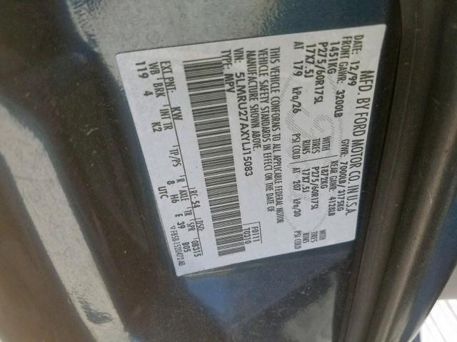 5LMRU27AXYLJ15083 - 2000 LINCOLN NAVIGATOR BLUE photo 10