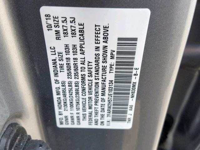 7FARW2H57JE103134 - 2018 HONDA CR-V EX GRAY photo 10