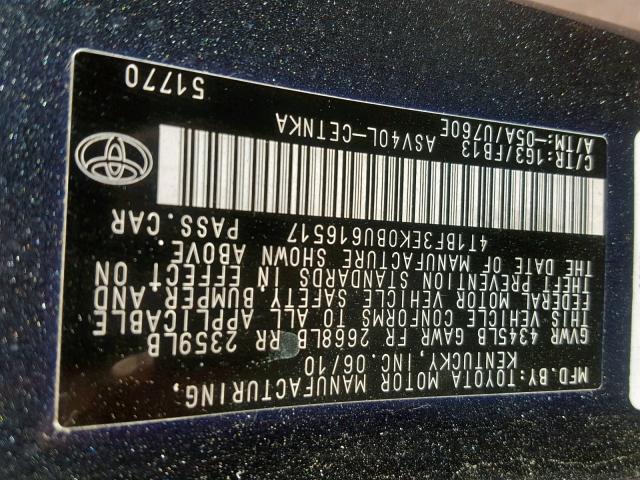 4T1BF3EK0BU616517 - 2011 TOYOTA CAMRY BASE GRAY photo 10