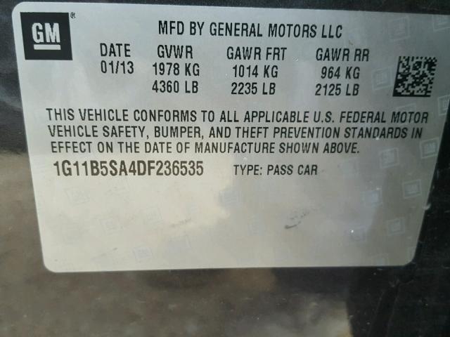 1G11B5SA4DF236535 - 2013 CHEVROLET MALIBU LS GRAY photo 10