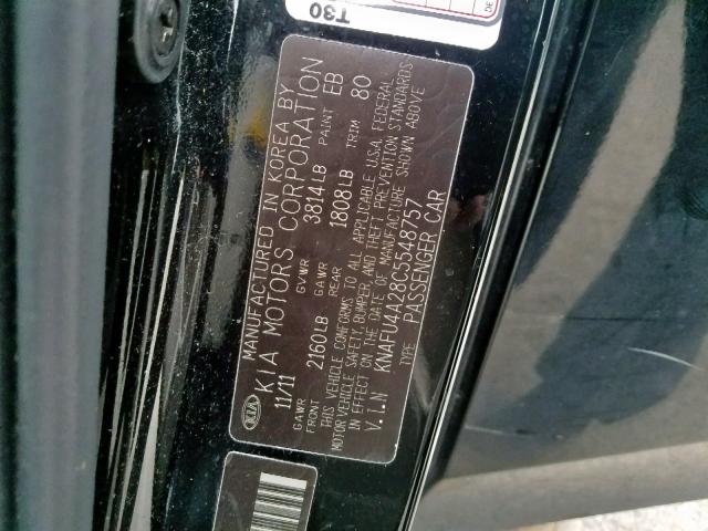 KNAFU4A28C5548757 - 2012 KIA FORTE EX BLACK photo 10