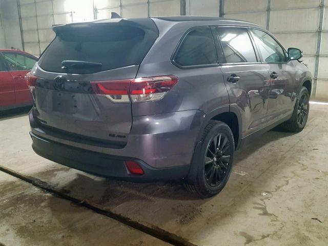 5TDJZRFH3KS964152 - 2019 TOYOTA HIGHLANDER GRAY photo 4