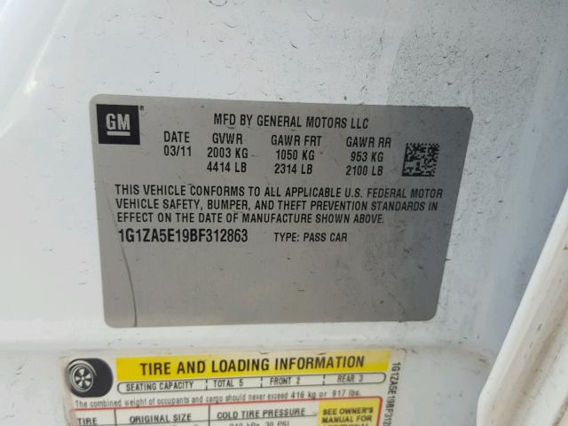 1G1ZA5E19BF312863 - 2011 CHEVROLET MALIBU LS 白色 照片 10