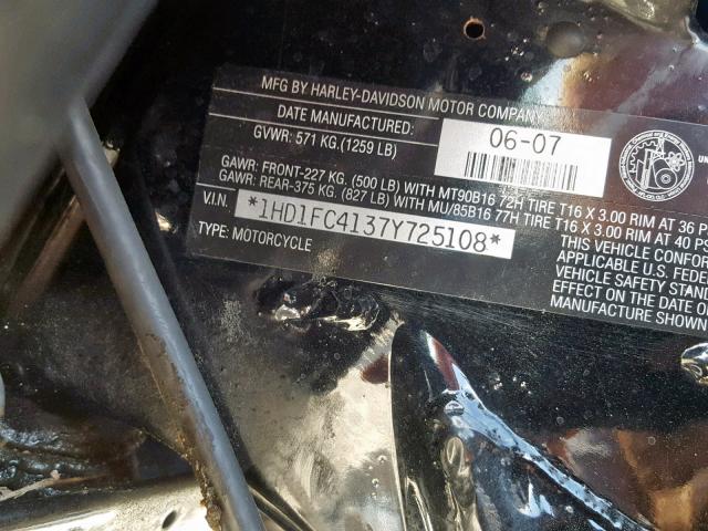 1HD1FC4137Y725108 - 2007 HARLEY-DAVIDSON FLHTCUI BLACK photo 10