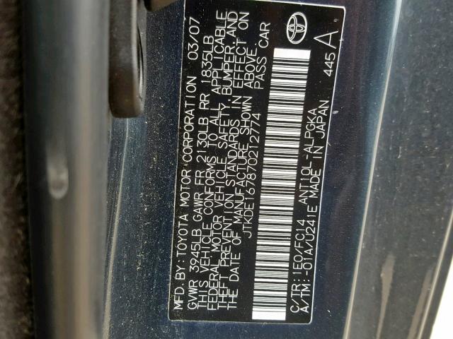 JTKDE167870212774 - 2007 TOYOTA SCION TC გრაფიტი ფოტო 10