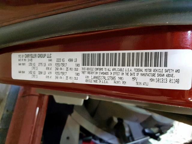 1J4AA2D17AL127905 - 2010 JEEP WRANGLER S RED photo 10