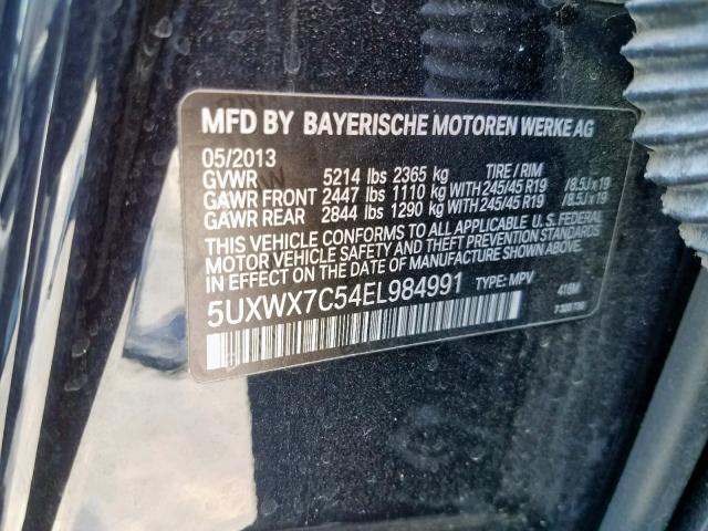 5UXWX7C54EL984991 - 2014 BMW X3 XDRIVE3 BLACK photo 10