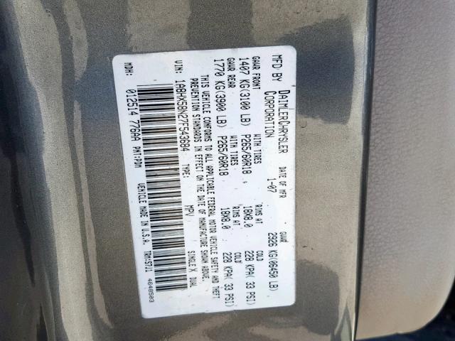 1A8HX58N27F543684 - 2007 CHRYSLER ASPEN LIMI GRAY photo 10