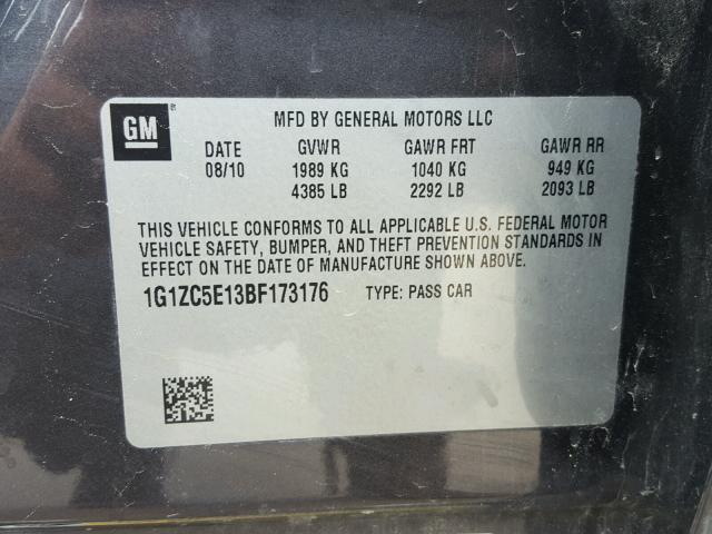 1G1ZC5E13BF173176 - 2011 CHEVROLET MALIBU 1LT CHARCOAL photo 10