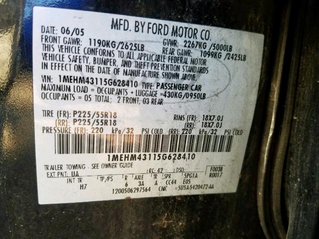 1MEHM43115G628410 - 2005 MERCURY MONTEGO PR 黑色 照片 10