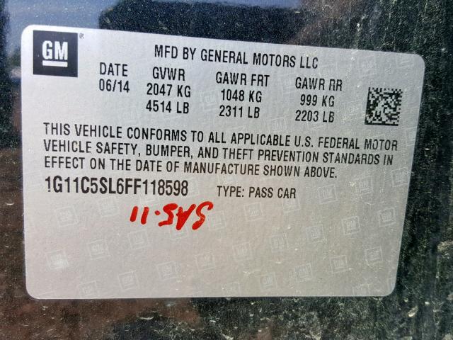 1G11C5SL6FF118598 - 2015 CHEVROLET MALIBU 1LT 灰色 照片 10