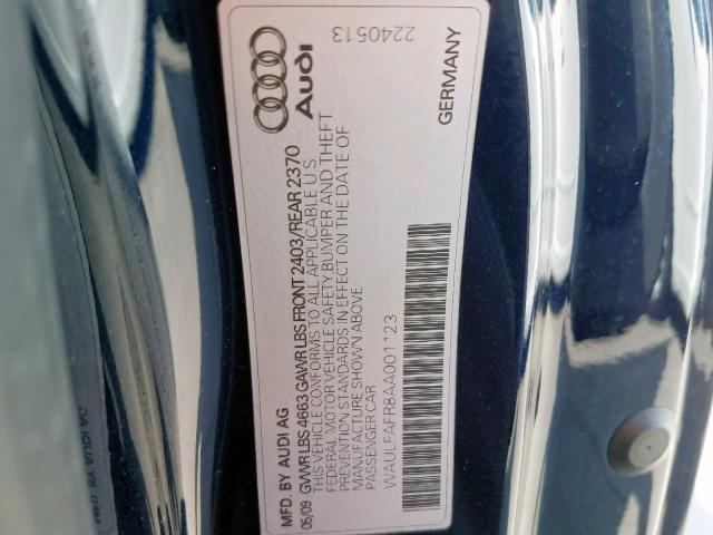 WAULFAFR8AA001123 - 2010 AUDI A5 PREMIUM BLUE photo 10