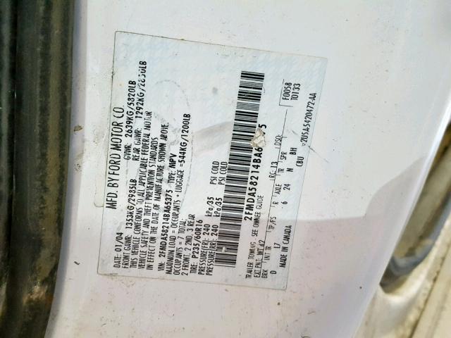 2FMDA58214BA65375 - 2004 FORD FREESTAR L WHITE photo 10