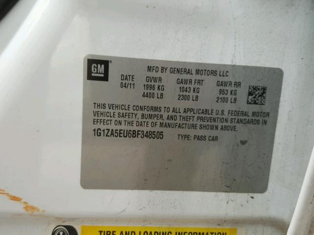 1G1ZA5EU6BF348505 - 2011 CHEVROLET MALIBU LS 白色 照片 10