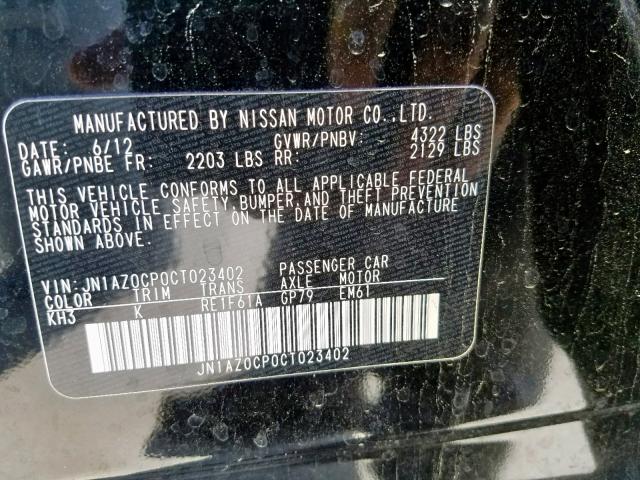 JN1AZ0CP0CT023402 - 2012 NISSAN LEAF SV BLACK photo 10