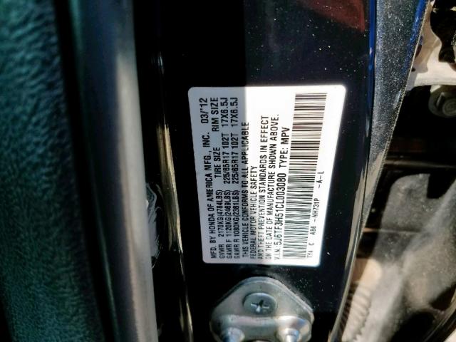 5J6TF3H51CL003080 - 2012 HONDA CROSSTOUR შავი ფოტო 10