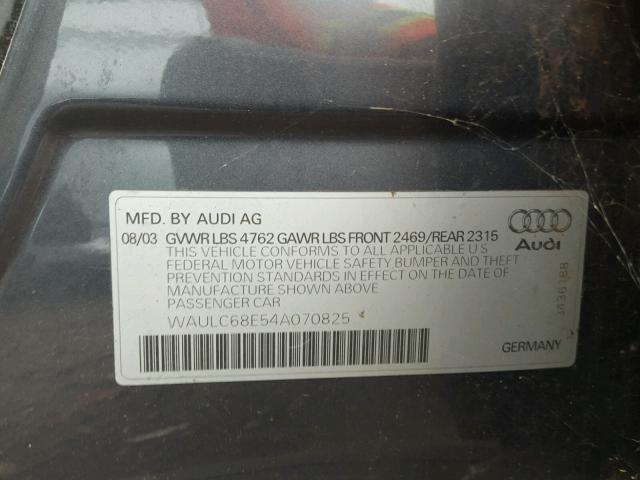 WAULC68E54A070825 - 2004 AUDI A4 1.8T QU GRAY photo 10