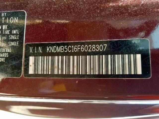 KNDMB5C16F6028307 - 2015 KIA SEDONA LX BURGUNDY photo 10