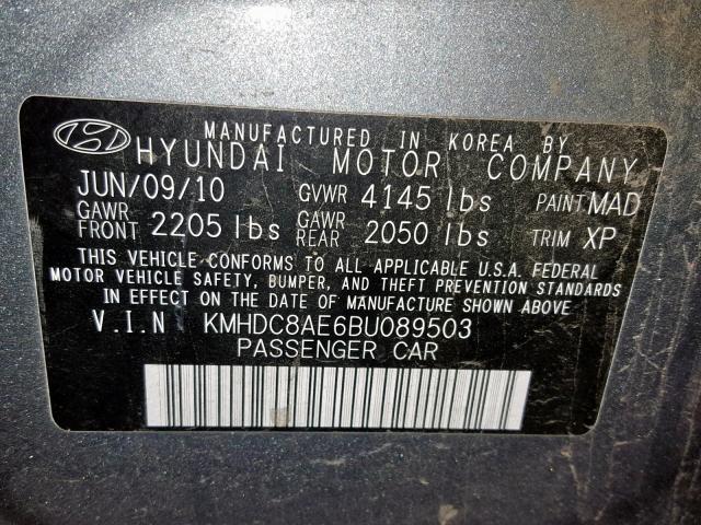 KMHDC8AE6BU089503 - 2011 HYUNDAI ELANTRA TO GRAY photo 10