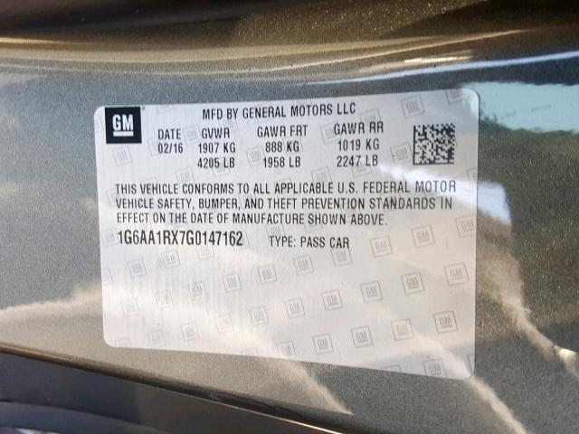 1G6AA1RX7G0147162 - 2016 CADILLAC ATS CHARCOAL photo 10