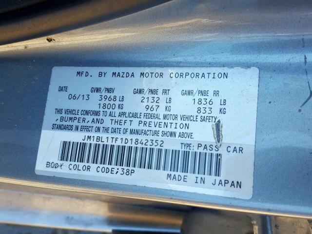 JM1BL1TF1D1842352 - 2013 MAZDA 3 I SILVER photo 10