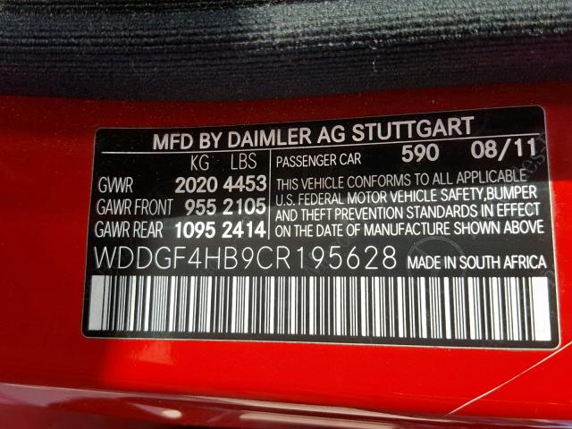 WDDGF4HB9CR195628 - 2012 MERCEDES-BENZ C 250 RED photo 10