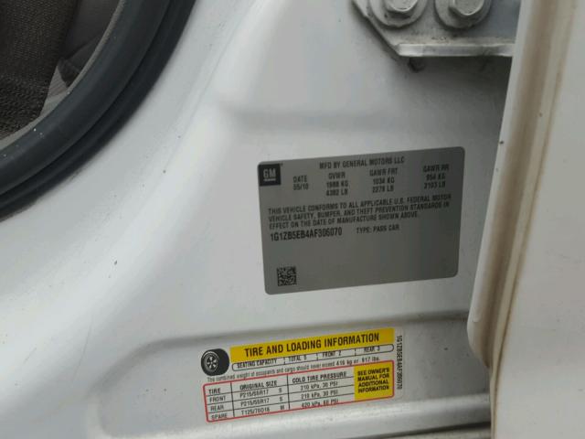 1G1ZB5EB4AF306070 - 2010 CHEVROLET MALIBU LS 白色 照片 10