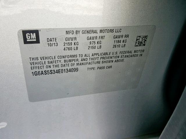 1G6AS5S34E0134099 - 2014 CADILLAC CTS PERFOR Srebrny zdjęcie 10