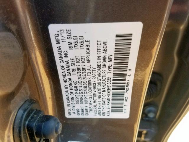 2HKRM3H7XEH516522 - 2014 HONDA CR-V EXL GRAY photo 10