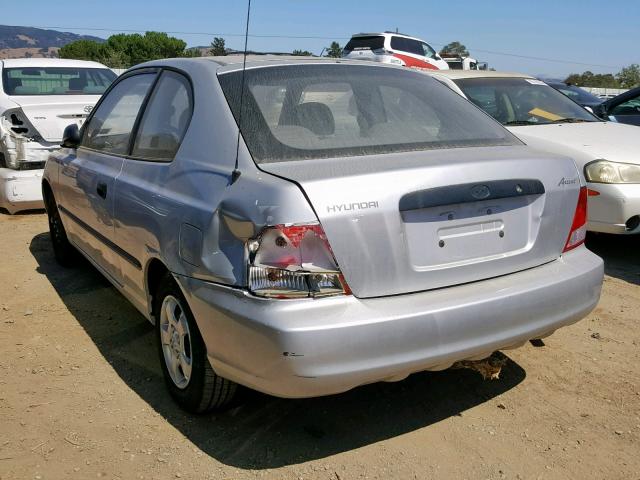 KMHCF35G11U092857 - 2001 HYUNDAI ACCENT L GRAY photo 3