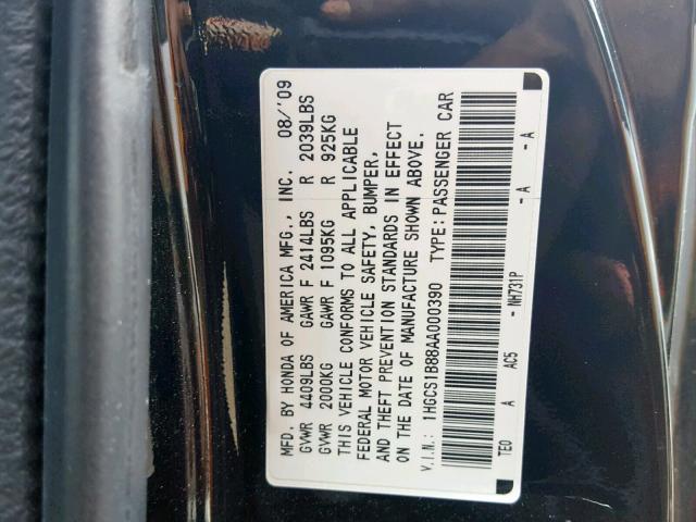 1HGCS1B88AA000390 - 2010 HONDA ACCORD EXL BLACK photo 10