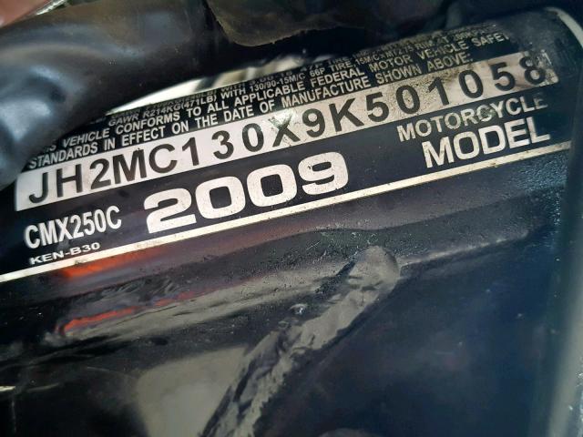 JH2MC130X9K501058 - 2009 HONDA CMX250 C BLACK photo 10