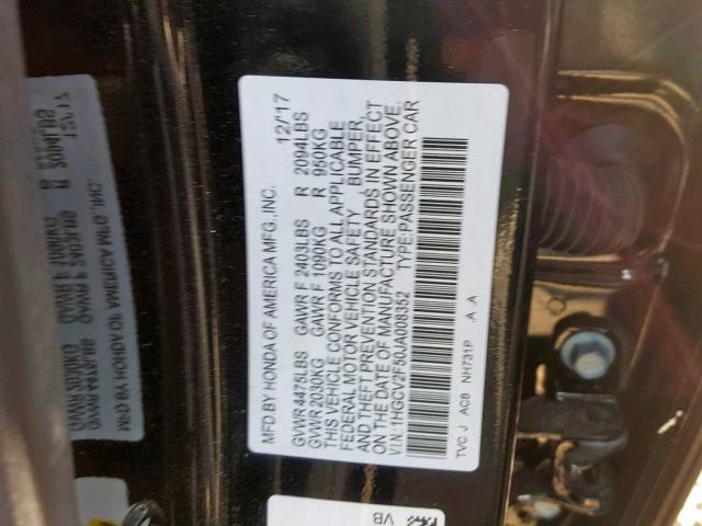 1HGCV2F50JA008352 - 2018 HONDA ACCORD EXL BLACK photo 10