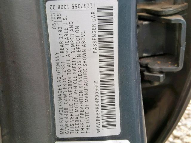 WVWRH63B04P009665 - 2004 VOLKSWAGEN PASSAT GLX 蓝色 照片 10