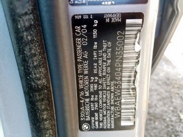 WBAEW53404PN35002 - 2004 BMW 330 XI GRAY photo 10