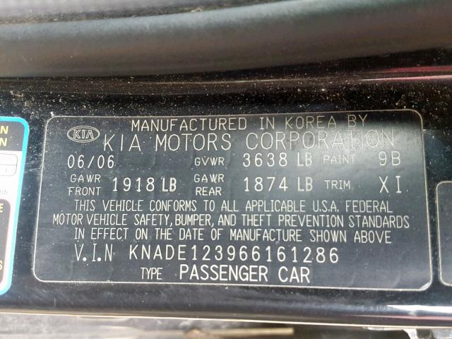 KNADE123966161286 - 2006 KIA RIO BLACK photo 10