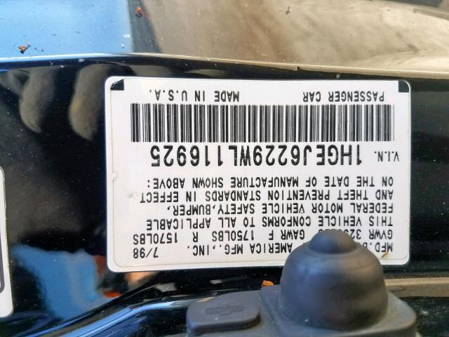 1HGEJ6229WL116925 - 1998 HONDA CIVIC DX BLACK photo 10