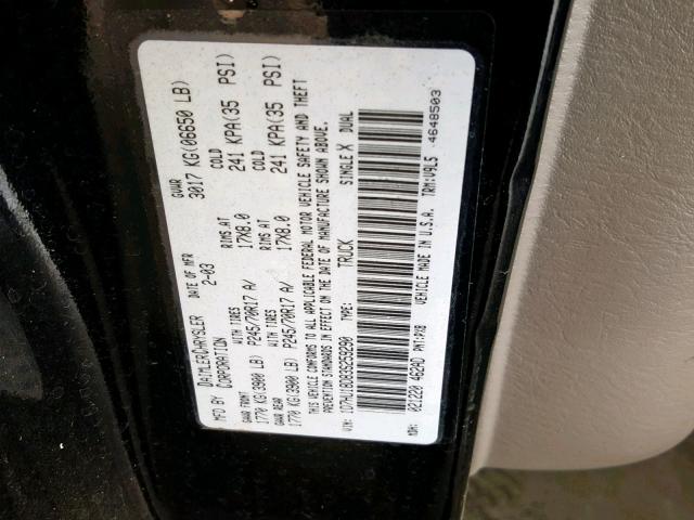 1D7HU18D83S259290 - 2003 DODGE RAM 1500 S BLACK photo 10