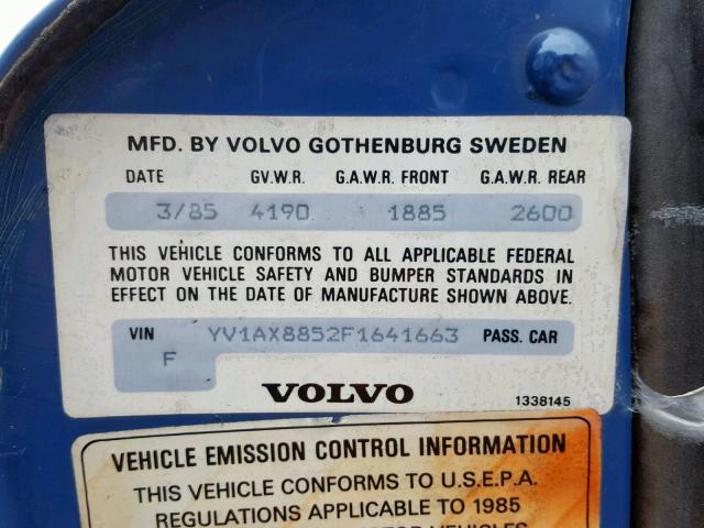 YV1AX8852F1641663 - 1985 VOLVO 245 DL BLUE photo 10