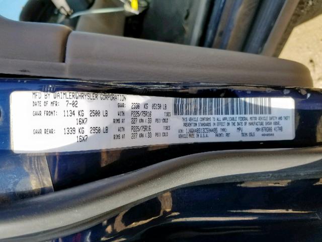 1J4GX48S13C504495 - 2003 JEEP GRAND CHER BLUE photo 10